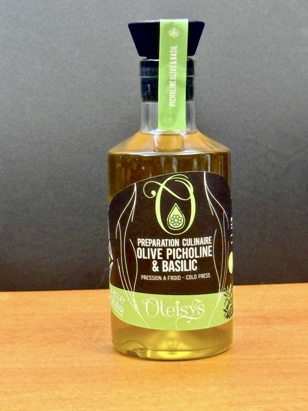 📦 Oleisys® Huile d'olive – Préparation culinaire Olive Picholine & Basilic BIO 200ml carton de 12 unités
