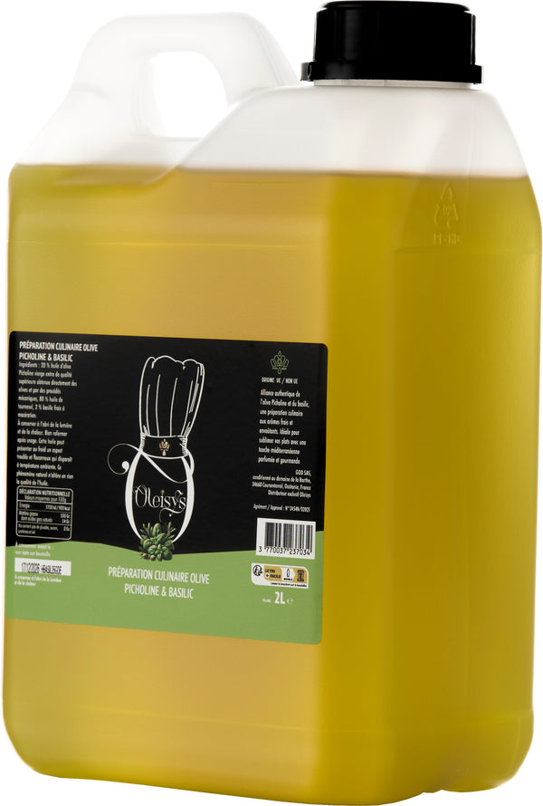 📦 Huile d’Olive Basilic - Préparation Culinaire 2 L - Carton de 8 unités