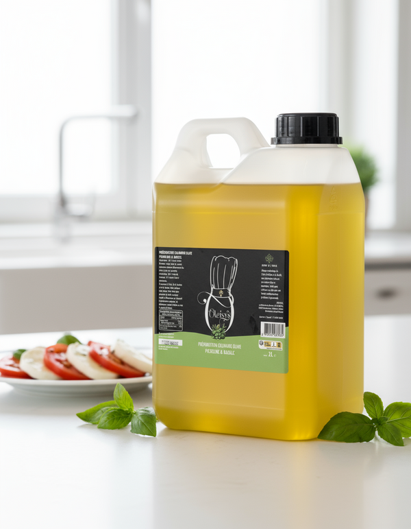 📦 Huile d’Olive Basilic - Préparation Culinaire 2 L - Carton de 8 unités