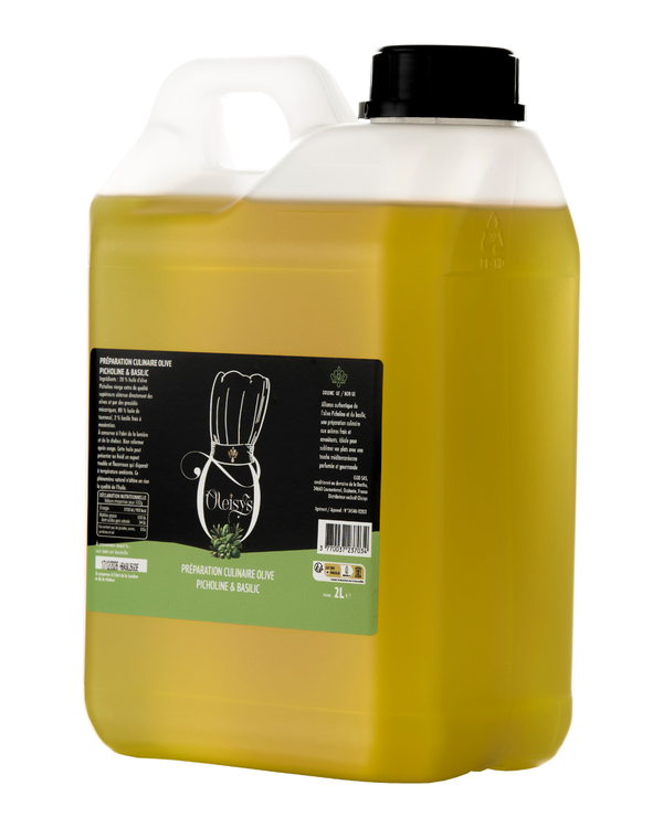 📦 Huile d’Olive Basilic - Préparation Culinaire 2 L - Carton de 8 unités