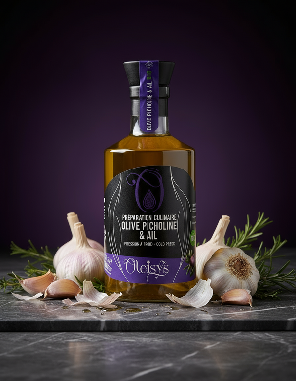 🌿 Oleisys® Huile d'olive – Préparation culinaire Olive Picholine & Ail BIO 200 ml