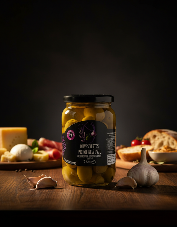 Olives Vertes Picholine à l’Ail – Oleisys®