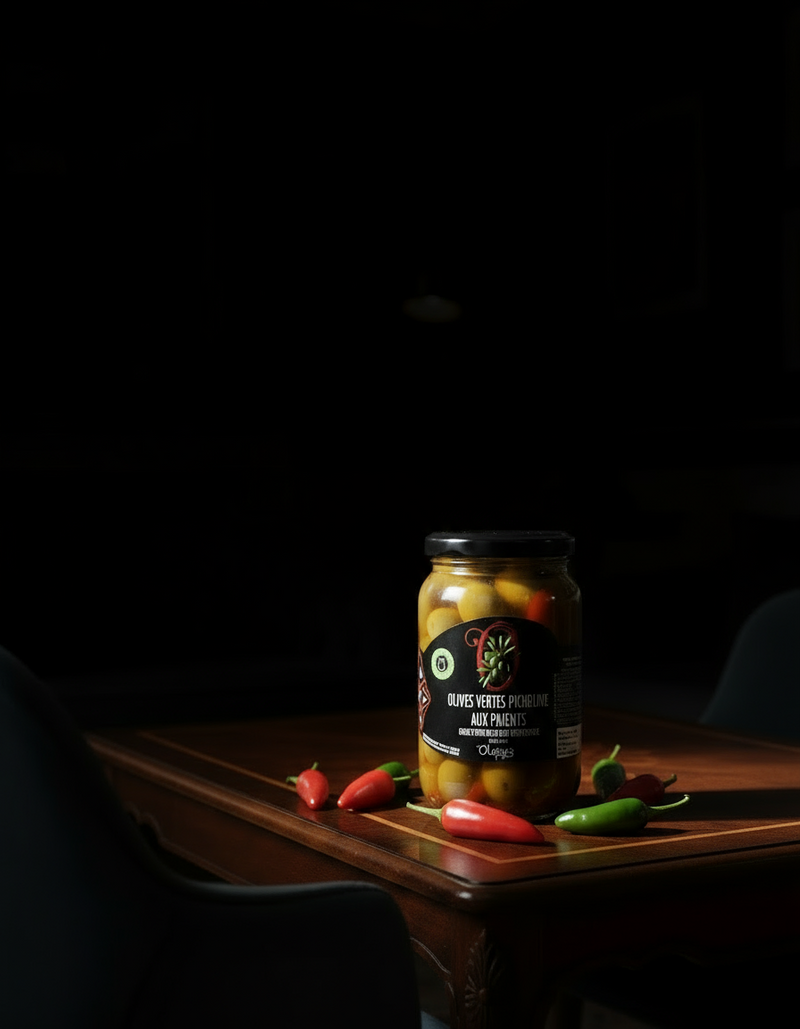 Olives Vertes Picholine aux Piments – Oleisys®
